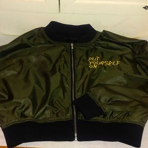 Forever 21 Bomber Jacket Green Black Size Small Put Yourself On